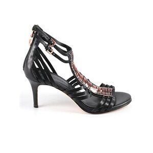 Sigerson Morrison Stiletto Heels 6 Black Copper Wire Strappy Cocktail Luxury
